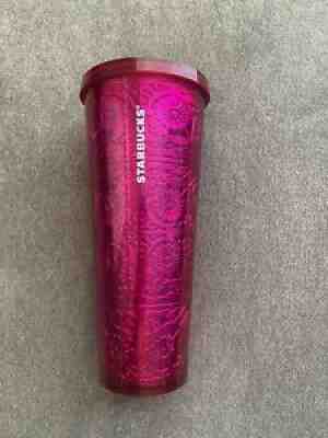 STARBUCKS Pink Magenta Embossed Tin Foil Metallic Tumbler No Straw /Very rare - Sold on eBay Jul 27, 2021 for $156.81