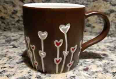 Starbucks 2009 Brown 14oz Ceramic Mug Hand Painted Growing Heart Balloons NEW - Sold on eBay Aug 25, 2021 for $21.99
