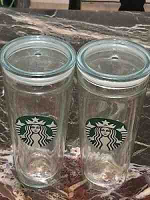 2 Starbucks 2017 Venti 20 oz.Clear Glass Double Wall Cold Cup Large Logo Tumbler - Sold on eBay Sep 17, 2021 for $105.00
