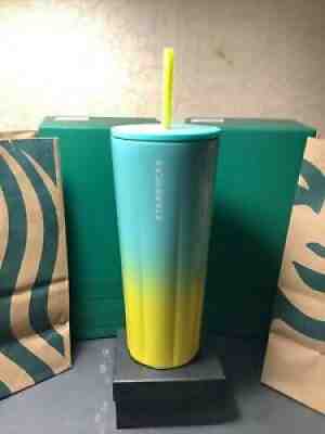 Starbucks Summer 2021 Stainless Steel Ombre Yellow Teal Green 24oz Tumbler - Sold on eBay Jul 11, 2021 for $21.95