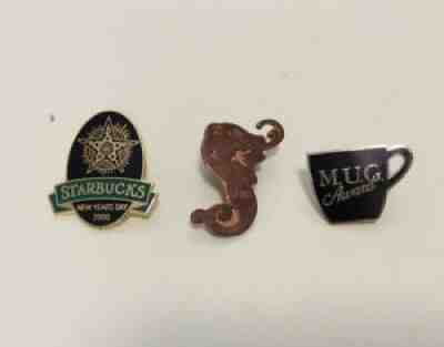 3 Vintage Starbucks Pins - New Years Day 2000 - 92+% Snapshot Club - Mug Award - Sold on eBay Aug 30, 2021 for $5.50