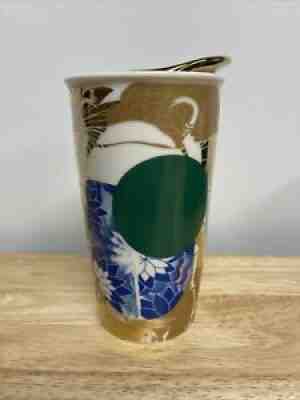 STARBUCKS - 2014 SCARAB with GOLD FLORAL 12 oz Ceramic Travel Tumbler & Gold Lid - Sold on eBay Sep 19, 2021 for $24.95