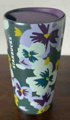 Starbucks Green Purple Pansy Flower Ceramic Travel Tumbler/Cup 12 Oz Used - Sold on eBay Aug 06, 2021 for $26.70
