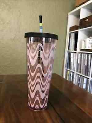 Starbucks Pink Wavy Stripe Venti 24oz Tumbler W/ Black Lid Multicolor Straw Rare - Sold on eBay Jun 28, 2021 for $21.00