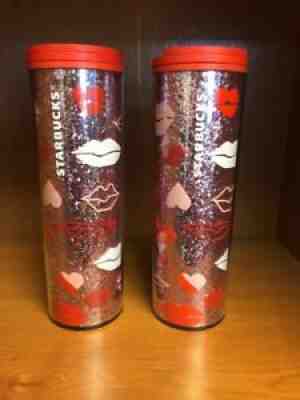 STARBUCKS 16OZ VALENTINE'S GLITTER PINK HEARTS & LIPS TRAVEL TUMBLER - SET OF 2 - Sold on eBay Aug 28, 2021 for $24.99