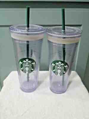 LOT OF 2 Starbucks Venti Clear Double Wall Acrylic Cold Cup 24oz Tumbler W/Straw - Sold on eBay Aug 13, 2021 for $26.00
