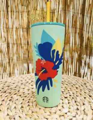 Starbucks Tumbler Hibiscus Stainless Steel 24 oz Mint Teal Matte Cup Rare NEW - Sold on eBay Jul 25, 2021 for $35.00