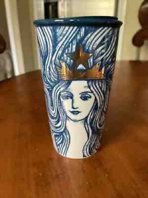 Starbucks 2016 Gold Crown Siren Mermaid 12oz Blue Ceramic Tumbler mug - Sold on eBay Jul 24, 2021 for $12.50