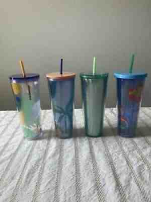 Starbucks Floral Beach Buble Venti Cold Cup Tumbler Acrylic 24 fl oz lot of 4 - Sold on eBay Jun 30, 2021 for $85.00
