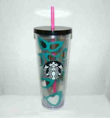 Starbucks 2014 Crazy Straws Sunglasses & Lips 24 oz Cold Cup