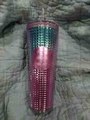 New Starbucks 2021 Summer Pink and Blue Diagonal Gradient Grid 24oz Tumbler - Sold on eBay Jun 27, 2021 for $29.99