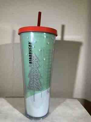 STARBUCKS Holiday Tumbler Glitter Christmas Tree Cold Cup Mint Green 24oz - Sold on eBay Aug 02, 2021 for $35.00