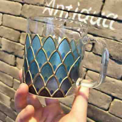 Starbucks Blue Gold Ocean 2019 Mark Coffee Cup 355ml Glass Tea Water Milk Mug - Sold on eBay Aug 17, 2021 for $19.38