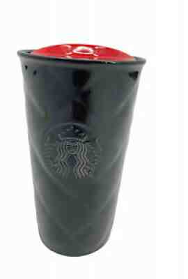 Starbucks Black Ceramic Double Wall Quilted Travel Tumbler 2015 10 oz Red Lid - Sold on eBay Aug 08, 2021 for $17.99