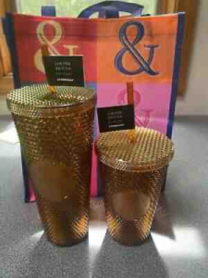 Starbucks Studded Tumbler Cups Gold Honeycomb Set 50th Anniversary 16oz & 24oz - Sold on eBay Jul 26, 2021 for $47.99
