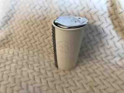 Starbucks White Ceramic Silver Studded Travel Tumbler Mug 10 oz w/Lid 2014 - Sold on eBay Sep 20, 2021 for $5.51
