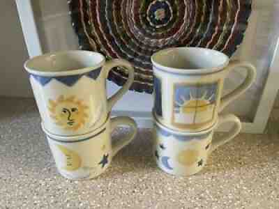 Starbucks Barista Sun Moon Stars Mugs Hartstone USA Pottery Blue Yellow Set Four - Sold on eBay Aug 26, 2021 for $69.95