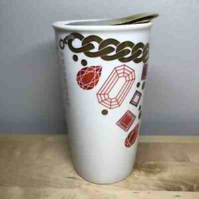 Starbucks 12 Oz. 2014 Ceramic Red Ruby Gem Jewels Gold Lid Tumbler 6" Height - Sold on eBay Aug 12, 2021 for $20.01