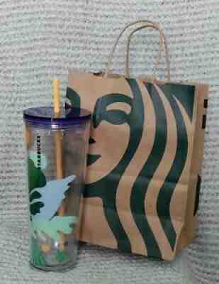 Starbucks Blue Green Palm Leaf Summer Cold Cup 24oz. Tumbler.. NEW!!! - Sold on eBay Jul 02, 2021 for $19.99