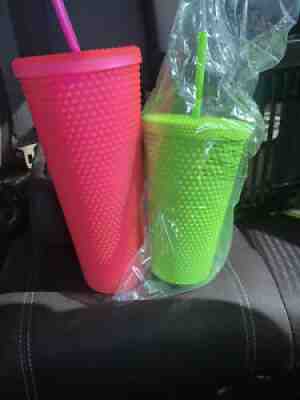 starbucks tumbler studded Neon pink Venti Neon Green Grande - Sold on eBay Aug 24, 2021 for $75.00