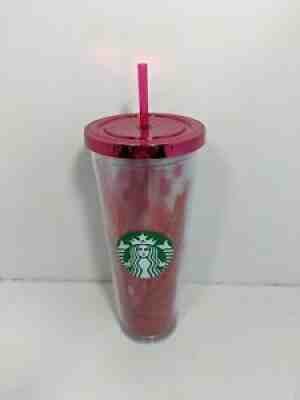 Starbucks 2014 24oz Tumbler Red Pink Cold Tall Cup Rose Metallic Lid & Straw - Sold on eBay Jul 11, 2021 for $28.99