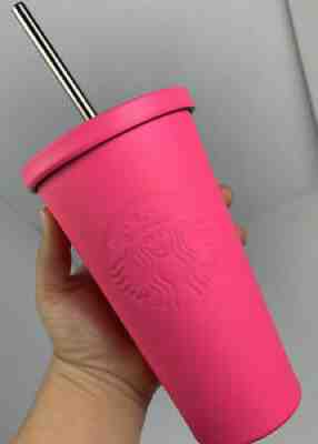 Hot Pink Matte Starbucks Tumbler 2014 Metal Straw 16oz Scarce And Retired - Sold on eBay Sep 16, 2021 for $150.00