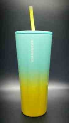 Starbucks 2021 Summer OmbrÃ© Teal & Yellow Stainless Venti 24 OZ Tumbler - Sold on eBay Aug 29, 2021 for $34.88