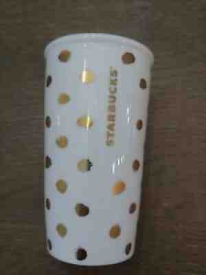 Starbucks 2014 Cup Travel Coffee Mug Tumbler 10oz Ceramic White Gold Polka Dots - Sold on eBay Jul 25, 2021 for $5.99