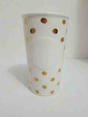 2014 Starbucks Coffee Tumbler Cup GOLD POLKA DOT Travel Ceramic Mug - Sold on eBay Aug 31, 2021 for $12.99