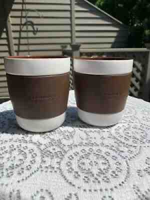 2 STARBUCKS 2009 White BROWN Ceramic MUG Cup SILICONE GRIIP No Handles LOT 12 OZ - Sold on eBay Aug 23, 2021 for $40.00