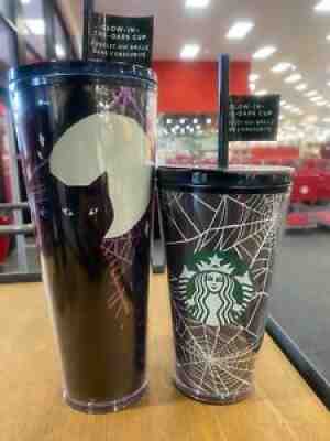 Starbucks Halloween 2021 Glow in the Dark Spider Webs & Cat Tumblers 2 Cups - Sold on eBay Sep 21, 2021 for $64.99