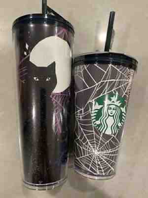 Starbucks Halloween 2021 Glow in the Dark Spider Webs & Cat Tumblers 2 Cups - Sold on eBay Sep 20, 2021 for $64.95