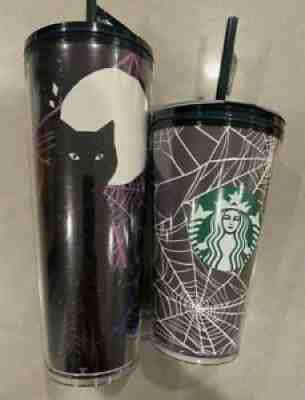 Starbucks Halloween 2021 Glow in the Dark Spider Webs & Cat Tumblers 2 Cups - Sold on eBay Sep 21, 2021 for $64.00