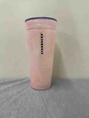 2017 Rare Starbucks Glass Tumbler Coral Pink Marble Cup Swirl Venti 20oz w/lid - Sold on eBay Aug 02, 2021 for $80.00