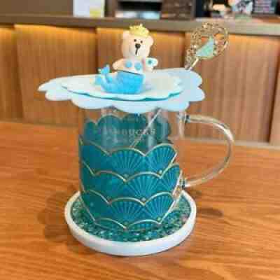 Korea Starbucks Fish scale Glass Coffee Mug with fish tail stir rod&lid&coaster - Sold on eBay Sep 21, 2021 for $42.99