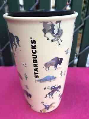 Starbucks Wyoming Farm Cowboy Nature Ceramic Traveler Tumbler Coffee Mug 12oz 