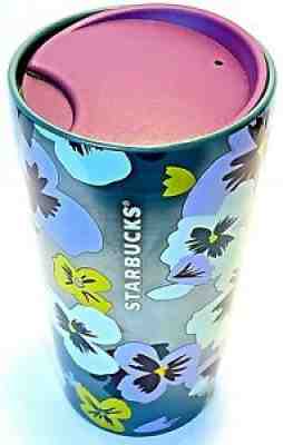 Starbucks Travel Tumbler 12oz Double Wall Ceramic Pansy Flowers Green Purple New - Sold on eBay Jul 01, 2021 for $49.99