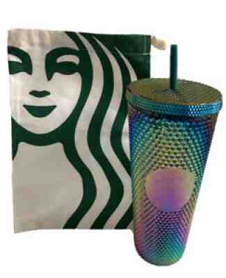 Starbucks Oil Slick Studded Cup Cold Green Crystal Bling Venti 2021 + Siren Bag