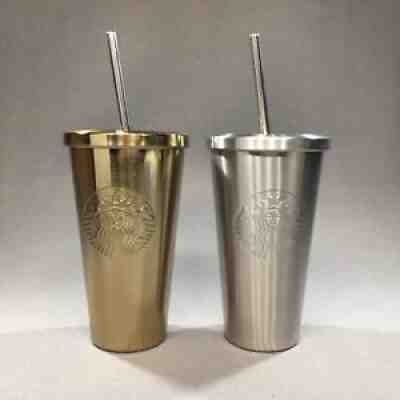 2 Starbucks Stainless Steel 16oz Tumblers w/ Metal Straws 2014 Dot Collection - Sold on eBay Jul 02, 2021 for $34.00