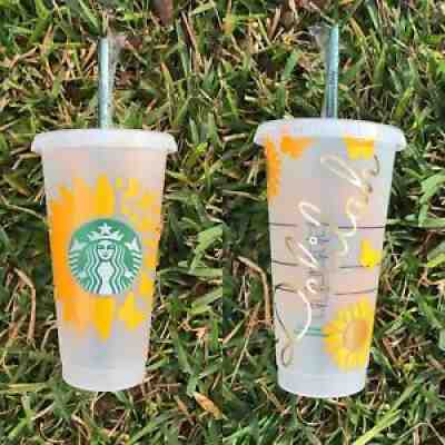 Personalized STARBUCKS Sunflower Cold Cup Custom Tumbler Reusable NEW - Sold on eBay Sep 21, 2021 for $19.95