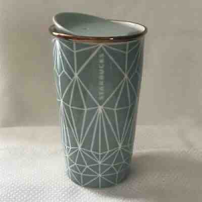 Starbucks Mint Green Geometric Ceramic Tumbler Travel Coffee Mug 12 oz Tall - Sold on eBay Aug 11, 2021 for $29.99