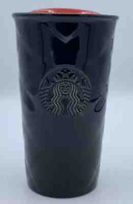Starbucks 2015 Black Ceramic Quilted Coffee Tumbler Travel Mug w/ Red Lid 10oz - Sold on eBay Aug 07, 2021 for $24.99