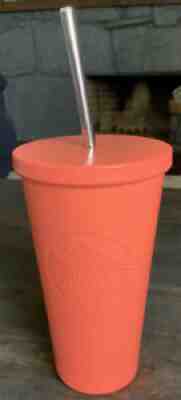 STARBUCKS 16 OZ STAINLESS STEEL COLD CUP TUMBLER WITH STRAW - CORAL - Sold on eBay Sep 24, 2021 for $9.99