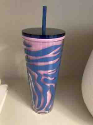 NEW-Starbucks Summer 2021 Pink Purple and Blue Zebra Print Venti 24oz Tumbler - Sold on eBay Aug 21, 2021 for $20.30
