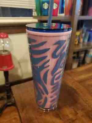 Starbucks Summer 2021 Pink and Blue Zebra Print Venti 24oz Acrylic Tumbler - Sold on eBay Jul 21, 2021 for $5.00