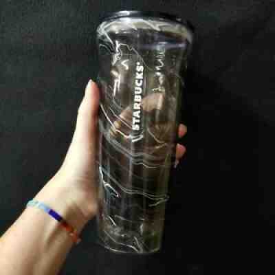 STARBUCKS 20 oz Recycled Glass Cold Cup Tumbler Black Marble Rare FLAW No Straw - Sold on eBay Sep 22, 2021 for $26.00