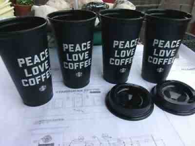 HTF UNIQUE 4 PIECE STARBUCKS BLACK PEACE LOVE COFFEE TO GO REUSABLE CUPS NEW - Sold on eBay Aug 01, 2021 for $30.00