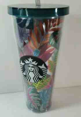 STARBUCKS Metallic Tropical Leaves Aloha Tumbler Cold Cup Venti 24 oz lid straw - Sold on eBay Sep 14, 2021 for $59.99