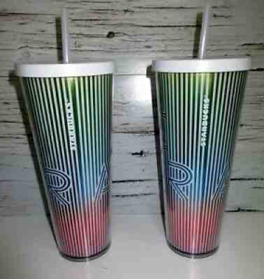 Starbucks Love Amour 24 OZ Shimmer Stripe Travel Mugs x 2!! / Unused / See descr - Sold on eBay Aug 12, 2021 for $19.65