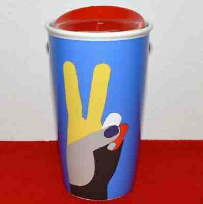 Starbucks 2017 Holiday Peace Ceramic Traveler 12 oz Tumbler Christmas Mug Blue - Sold on eBay Aug 16, 2021 for $26.99